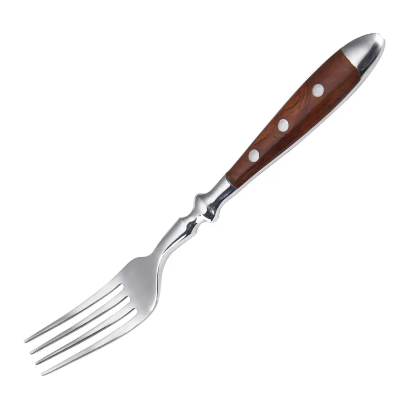 6-Piece Wood-Grain Stainless Steel Cutlery Set | Knife Fork Spoon Flatware Cutlery Set Axl 1 Pc table fork China Mainland