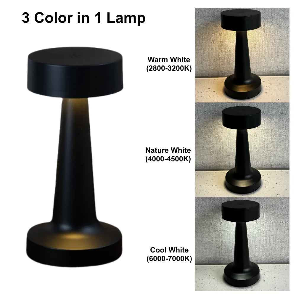 Metal Touch LED Table Lamp – Rechargeable Bedside Mood Light LED Table Lamp Axl Black
