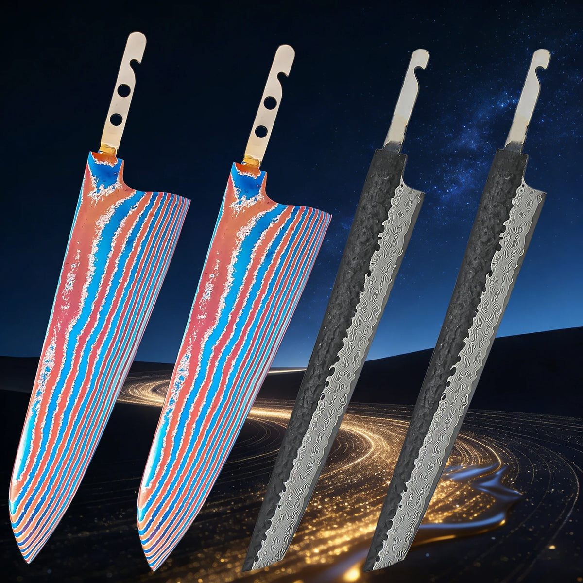 Damascus Steel Sashimi Knife Blade Set – DIY Forged 1–7 PCS Damascus Knife Blade Axl Knife Blade-4PCS 1