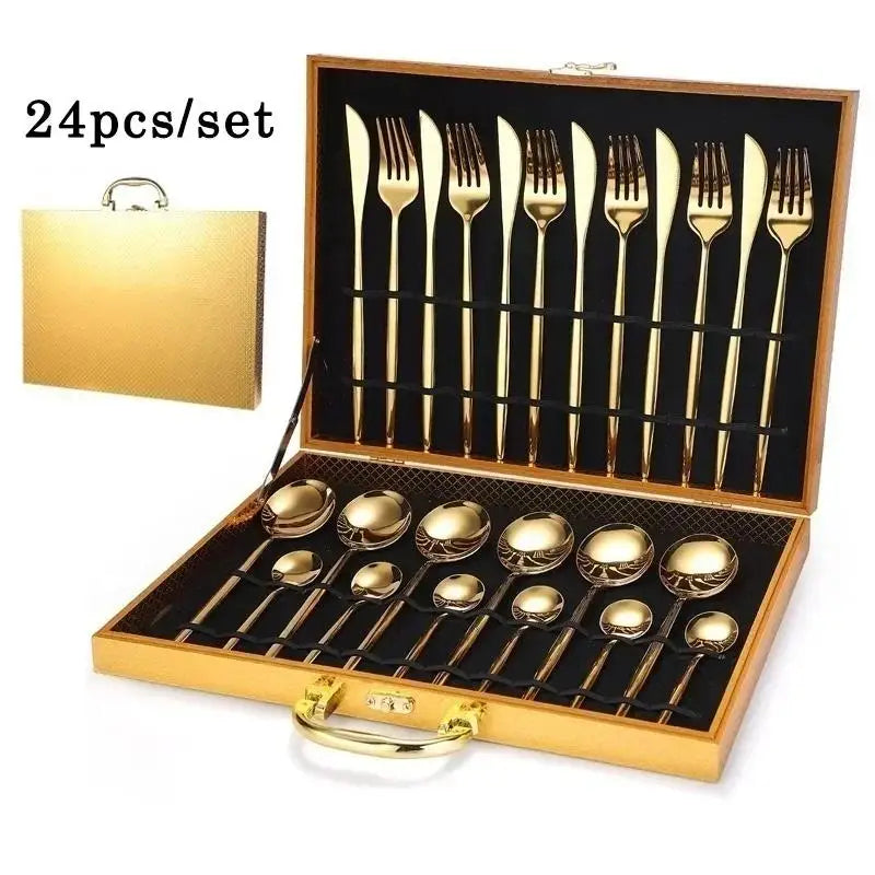 24-Piece Stainless Steel Flatware Set with Gift Box – Serves 6 Flatware Set Axl