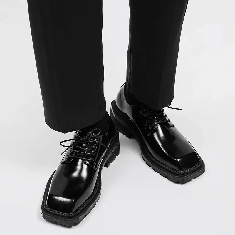 Men's Square Toe Leather Dress Loafers – Black Lace-Up Men's Dress Loafers Axl