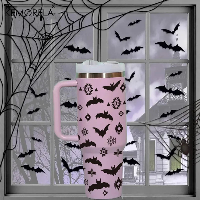 Halloween 40oz Stainless Steel Thermos | Lid, Handle & Straw Insulated Thermos Cup Axl