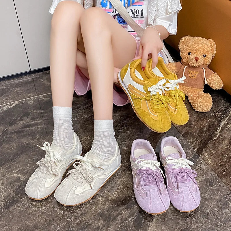 Women's Retro Patchwork Suede Sneakers – Casual Flat Shoes Casual Flat Sneakers Axl