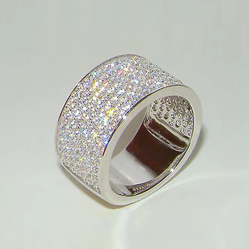 Huitan CZ Paved Silver Wedding Band Ring – Cubic Zirconia Wedding Band Ring Axl