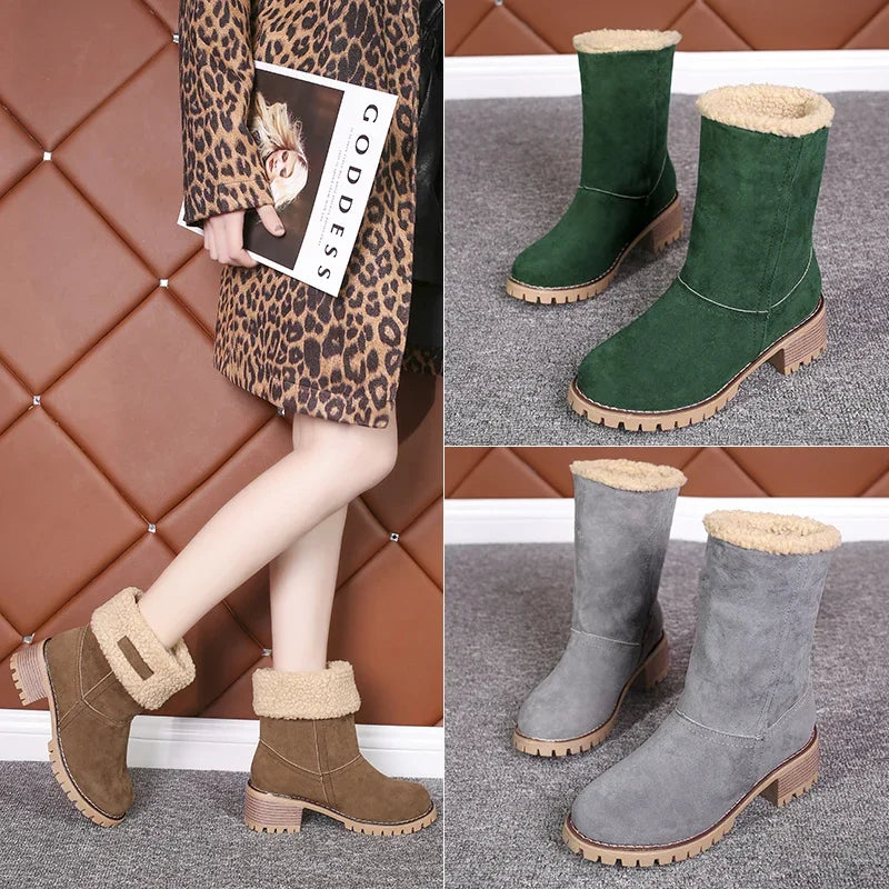 Women's Fur-Lined Snow Boots – Warm Winter Mid-Calf Booties Winter Snow Boots Axl