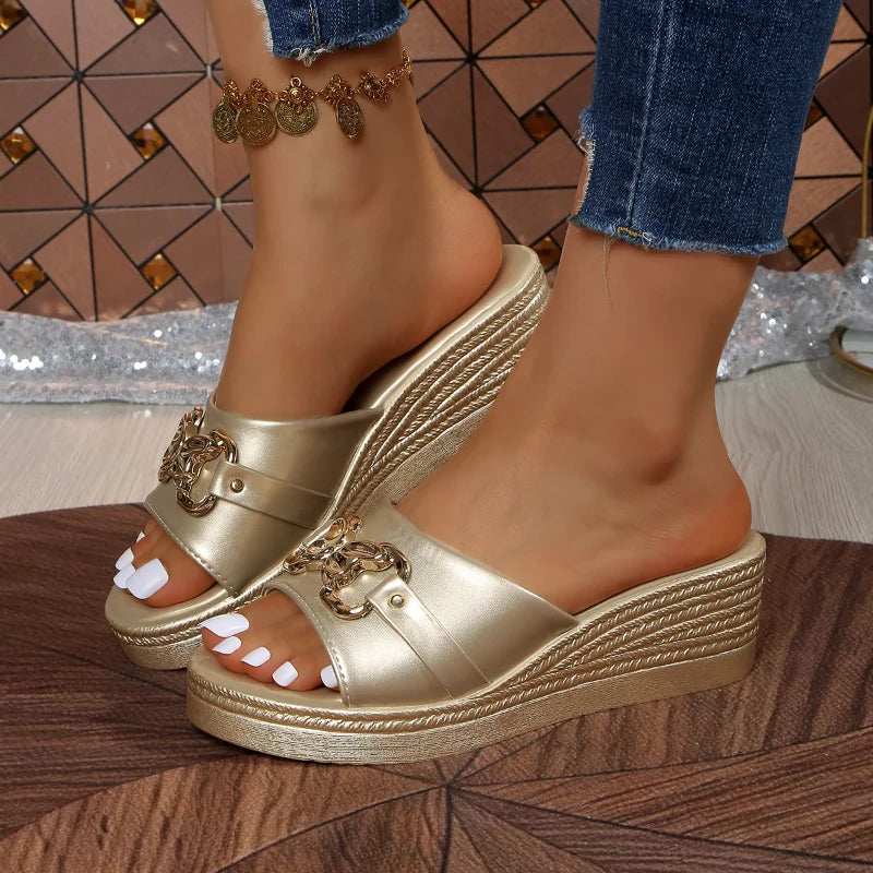 UXST Women's Wedge Platform Sandals – Slip-On Flower Slippers Wedge Platform Sandals Axl Gold 37