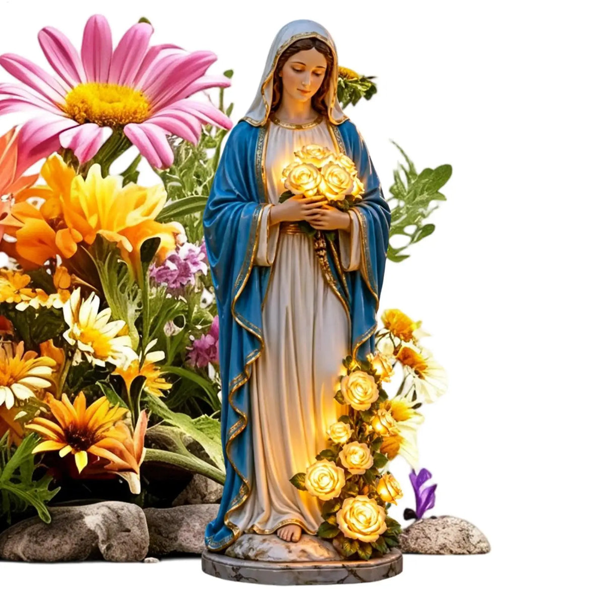 Mary Goddess Statue Garden Light – LED Rose Outdoor Décor Garden Statue Light Axl