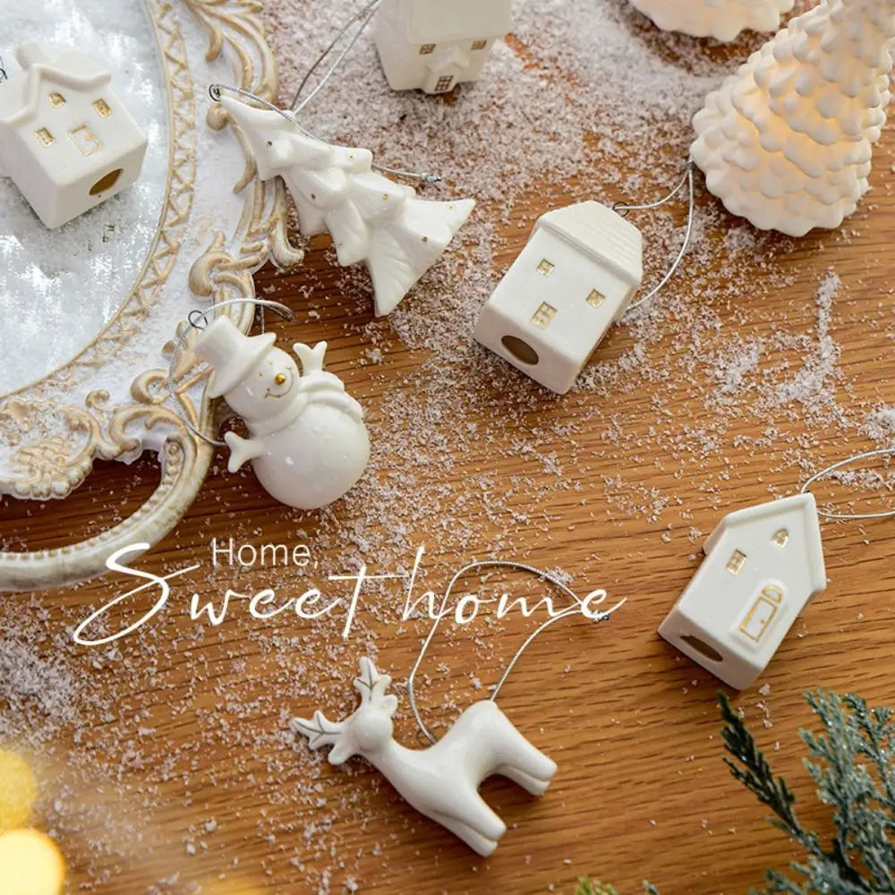 Ceramic Christmas House Pendant – Hollow Snow House Ornament Christmas Ornament Axl