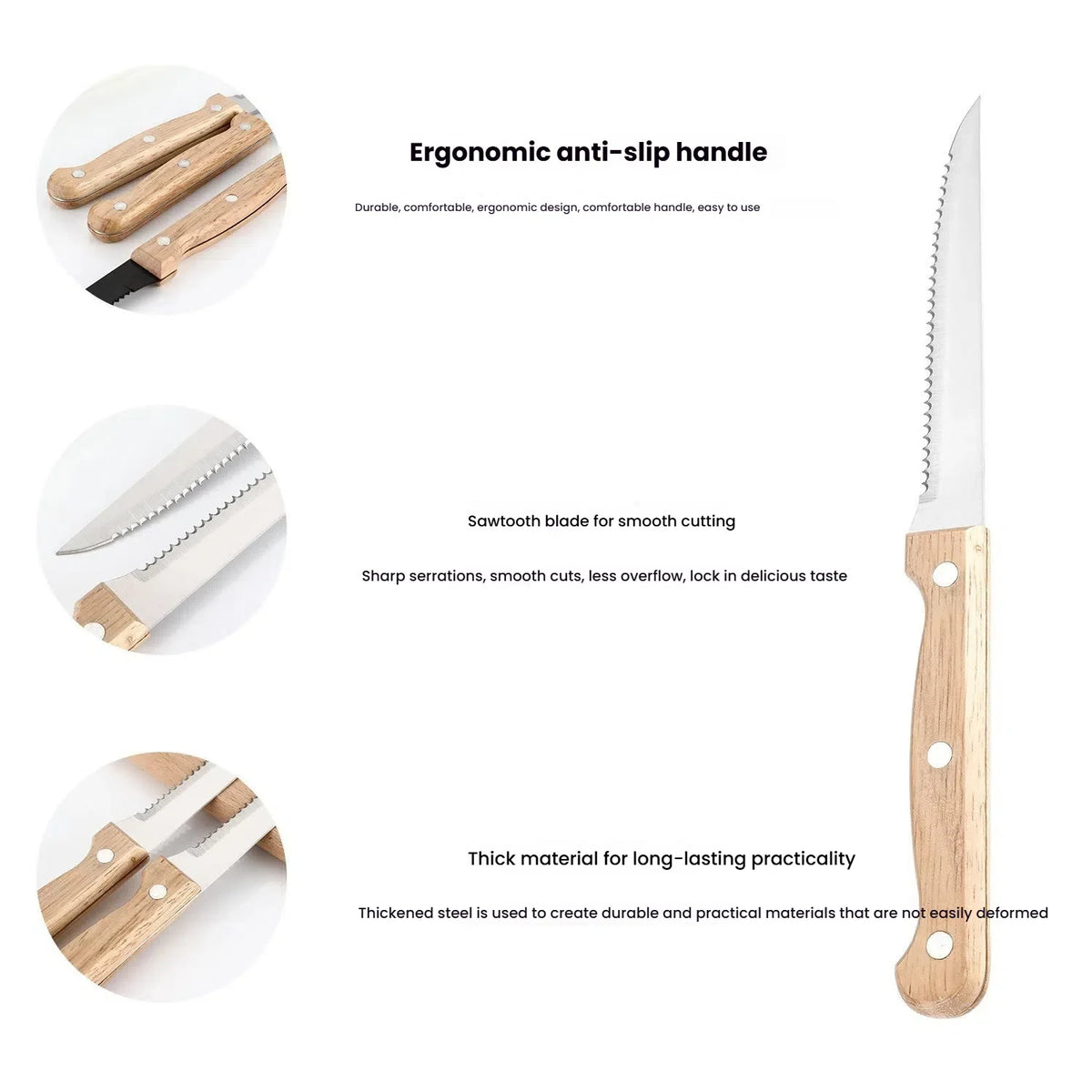Premium Steak Knife Set – Serrated Steel & Wood Handle | 4/6/8pc Steak Knife Set Axl