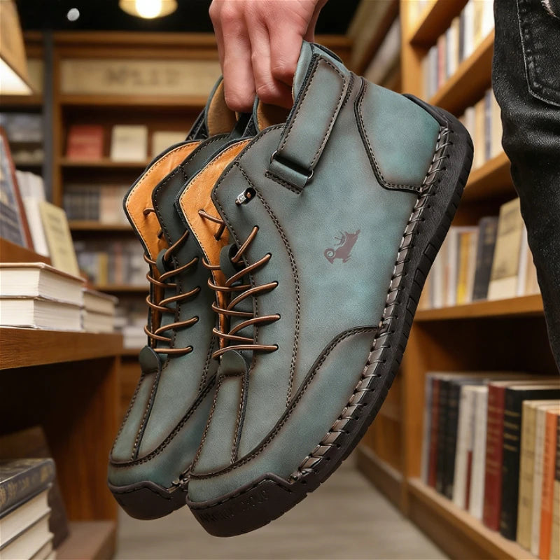 ZULIWAGN Men's Vintage Leather Lace-Up Casual Shoes | Non-Slip Men's Casual Shoes Axl army green 43