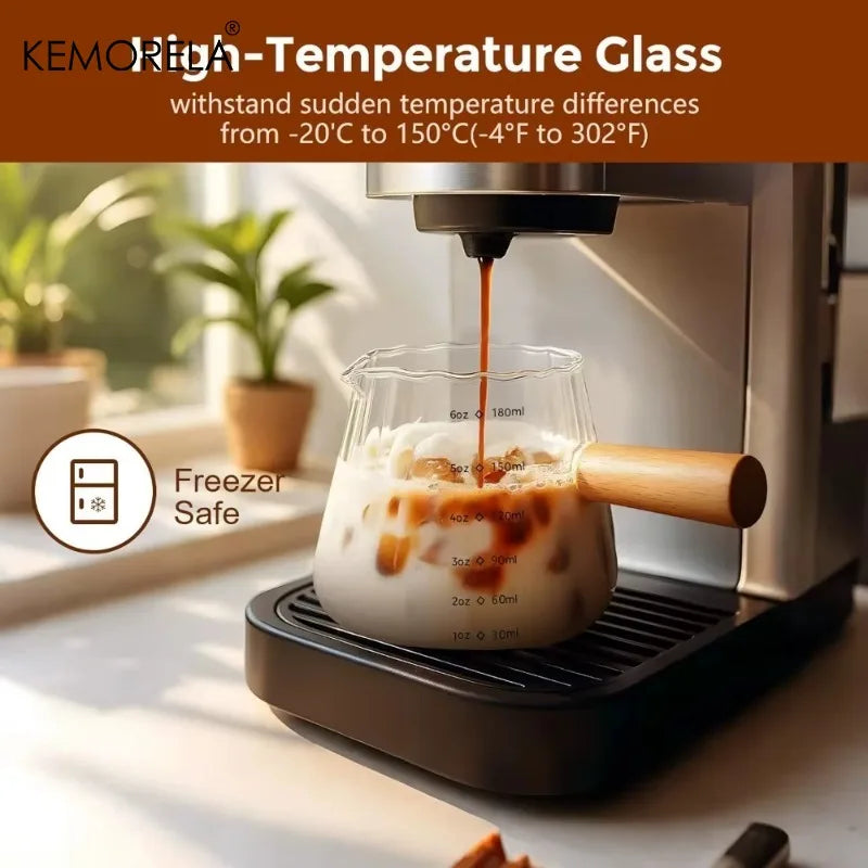 KEMORELA 180ml Glass Coffee Measuring Cup – Wooden Handle Glass Measuring Cup Axl