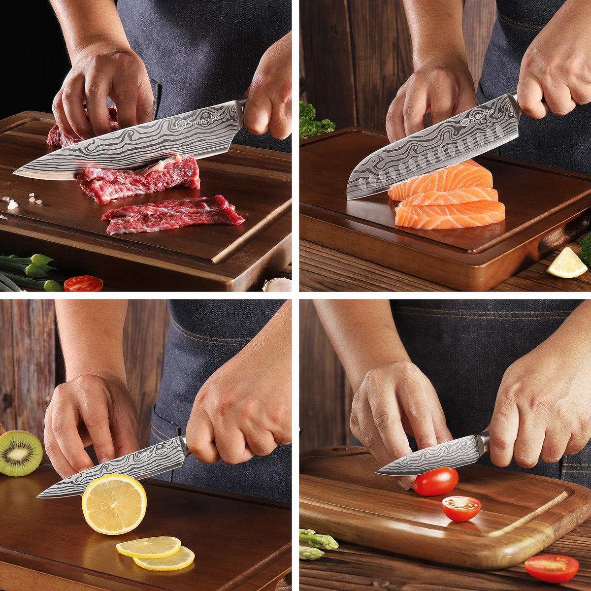 Sunnecko 6-Piece Damascus Chef's Knife Set – Ultra Sharp Chef Knife Set Axl