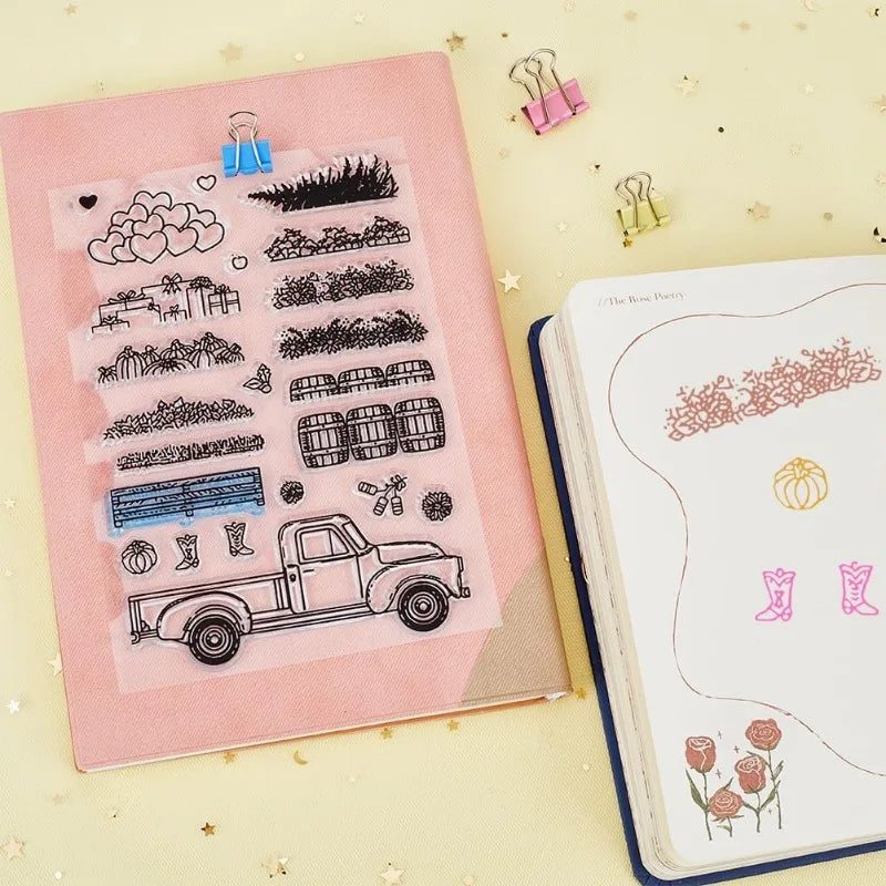 Autumn Farm Truck Clear Silicone Stamp – Pumpkin & Flowers Clear Silicone Stamp Axl