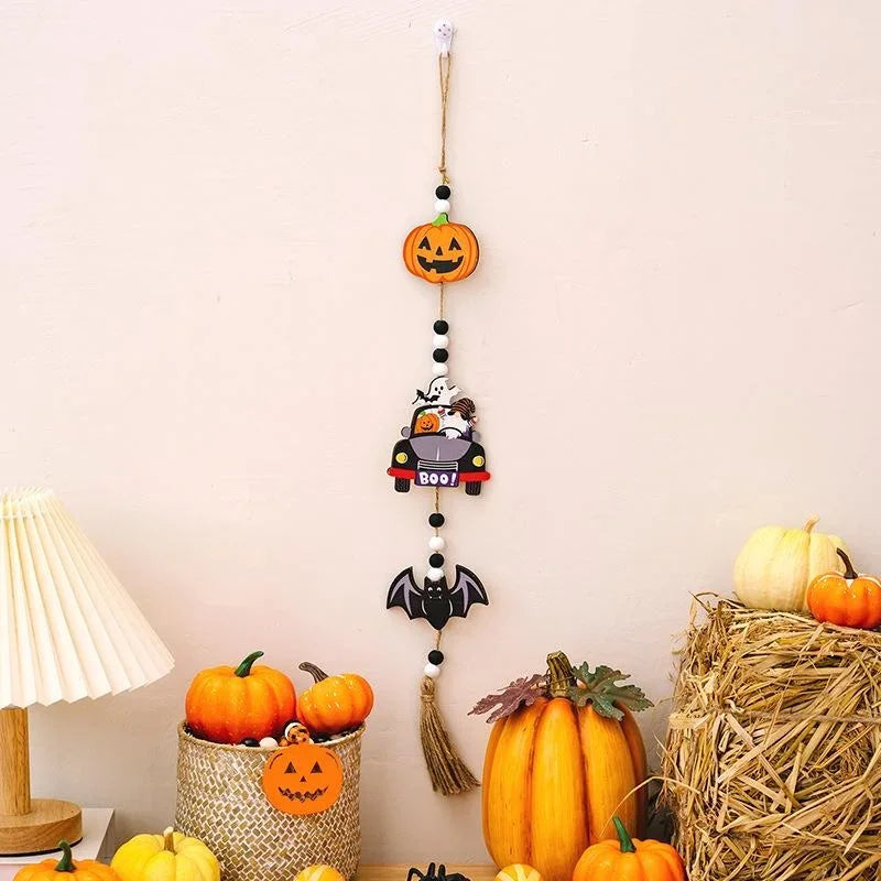 Halloween Wooden Bead Gnome Pumpkin Ghost Hanging Ornament Halloween Hanging Ornament Axl Bat