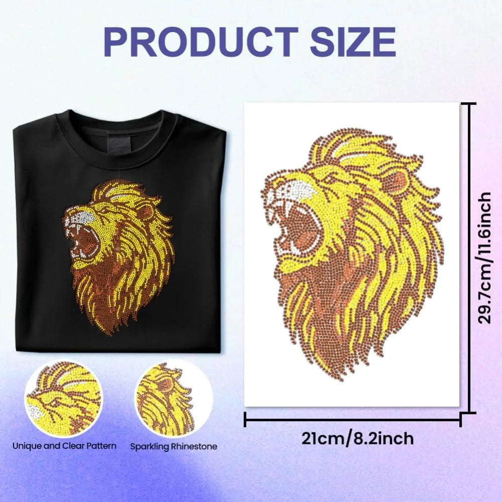 Lion Rhinestone Iron-On Applique Patch – Glass Crystal 29.7x21cm Iron-On Applique Patch Axl