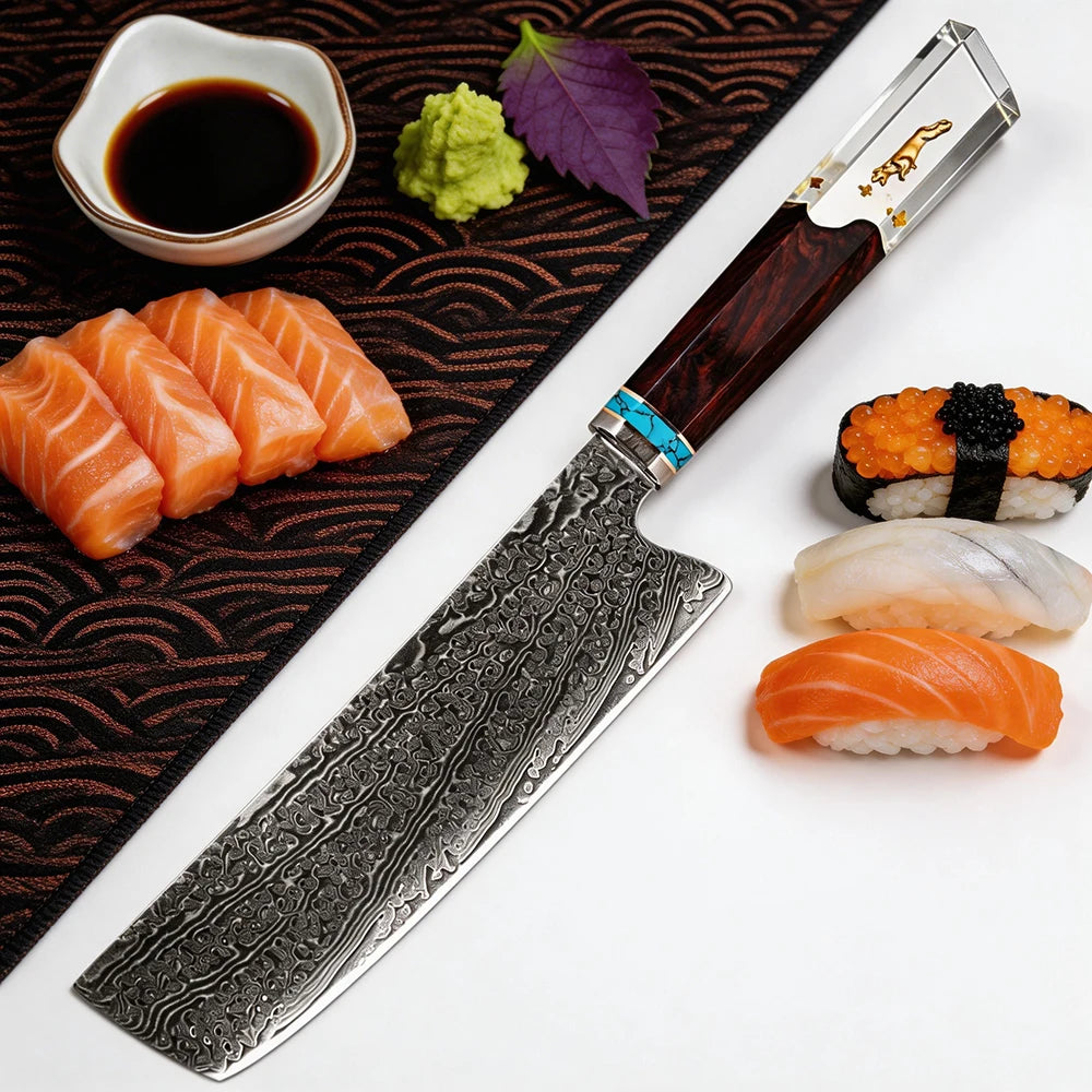 XITUO 7" Nakiri Knife VG-10 Damascus Steel | Wood Handle Nakiri Kitchen Knife Axl