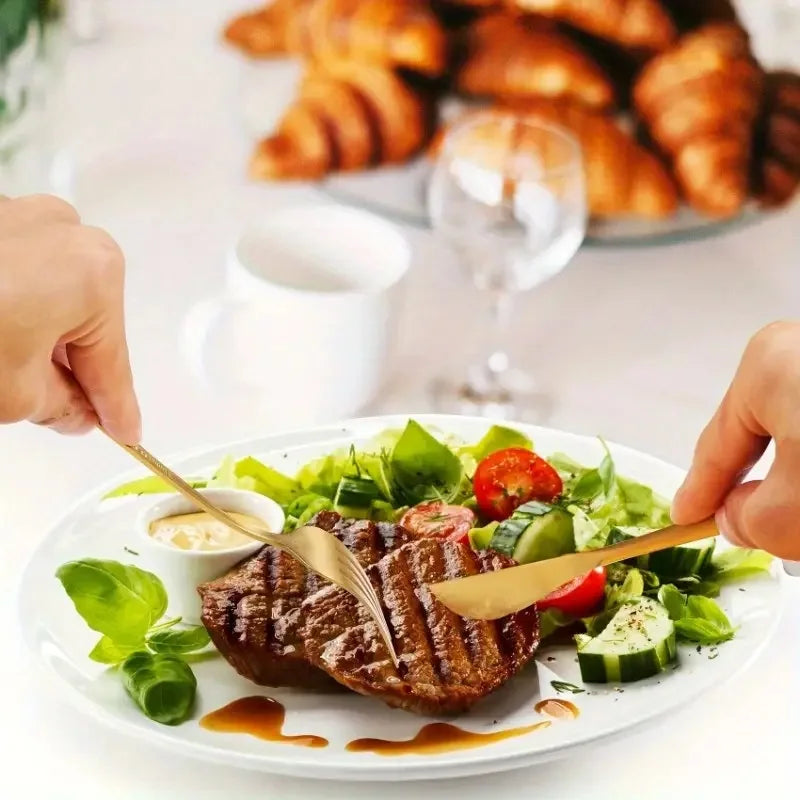 12-Piece Gold Stainless Steel Flatware Set – Knife & Fork Flatware Set Axl