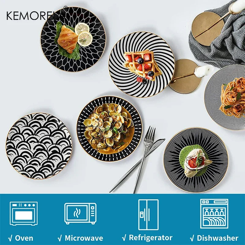 KEMORELA 6-Piece Gold Rim Ceramic Dinner Plates Set – Porcelain Ceramic Dinner Plates Axl