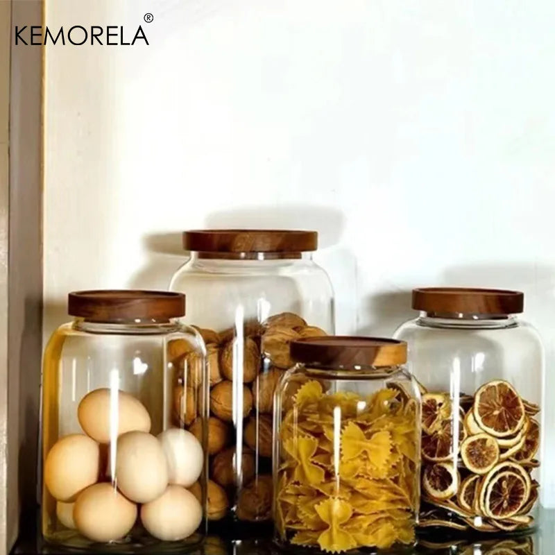 Large Glass Coffee Bean Storage Jar with Sealed Wooden Lid Glass Storage Jar Axl