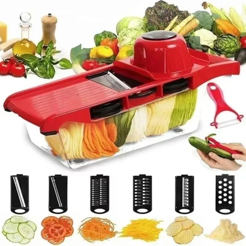 6-in-1 Vegetable Slicer & Cutter – Stainless Steel Blades Vegetable Slicer Set Axl