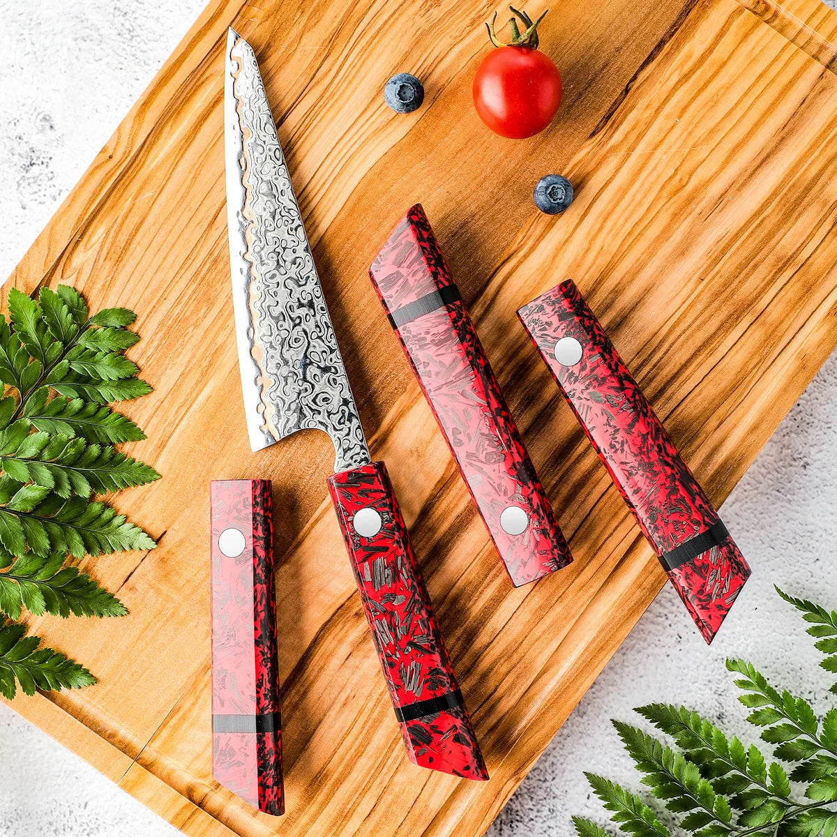 Grandsharp Carbon Fiber Red Resin DIY Knife Handle | Chef & Santoku Knife Handle Axl