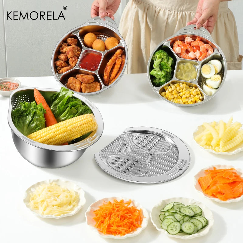 KEMORELA 3-in-1 Stainless Steel Rice Washer Bowl & Colander Kitchen Colander Axl