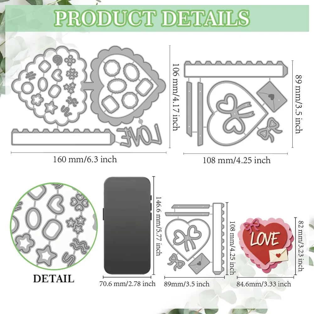 Heart Carbon Steel Cutting Dies – 2pc Scrapbooking Stencil Set Craft Cutting Dies Axl