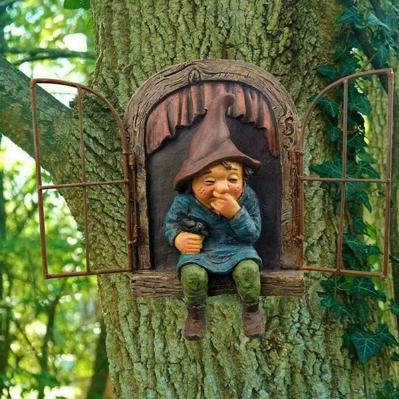 Naughty Garden Gnome Statue – Elf Tree Hugger Yard Decor Garden Gnome Statue Axl