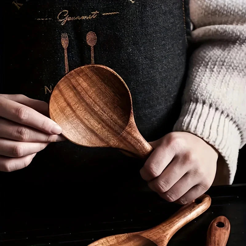 Wooden Rice Paddle & Serving Spoon Set | KEMORELA 1-2 Pcs Wooden Kitchen Utensils Axl