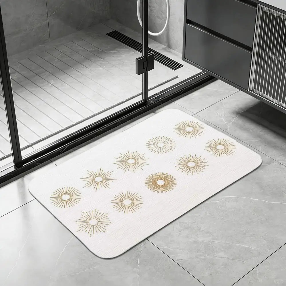 Mid Century Starburst Diatomite Bath Mat – Quick Dry & Non-Slip Diatomite Bath Mat Axl White4 50x80cm