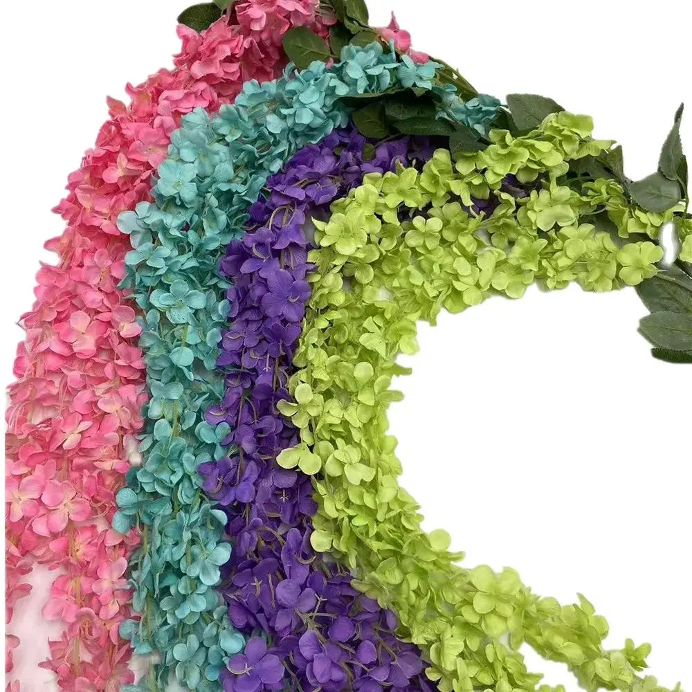 Silk Hydrangea Wisteria Vine 3-Fork Artificial Flowers 172cm Artificial Flower Vine Axl