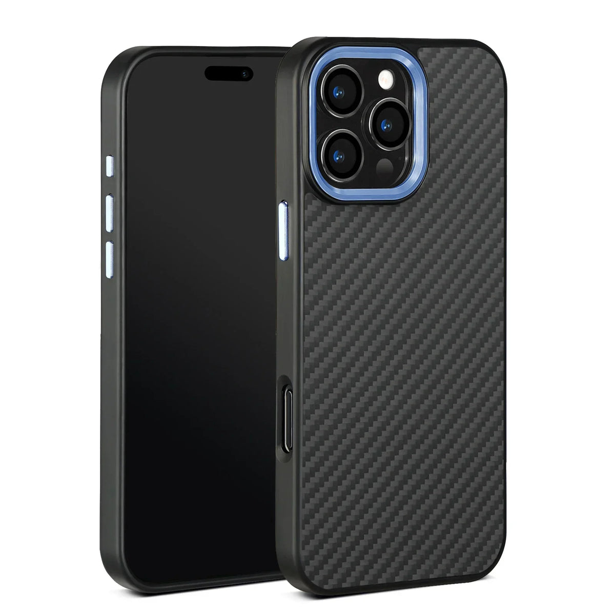 Carbon Fiber Armor iPhone Case – Metal Frame, Wireless Charging Phone Armor Case Axl Blue iPhone16 Plus