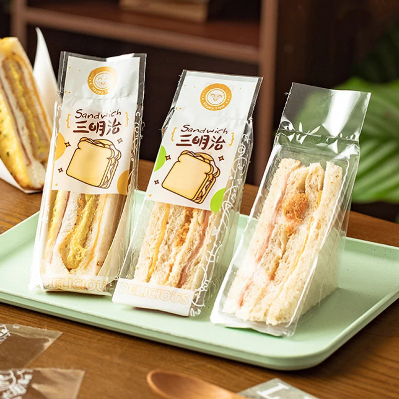 100 PCS Disposable Triangle Sandwich Wrappers – Clear Bags Food Packaging Bags Axl
