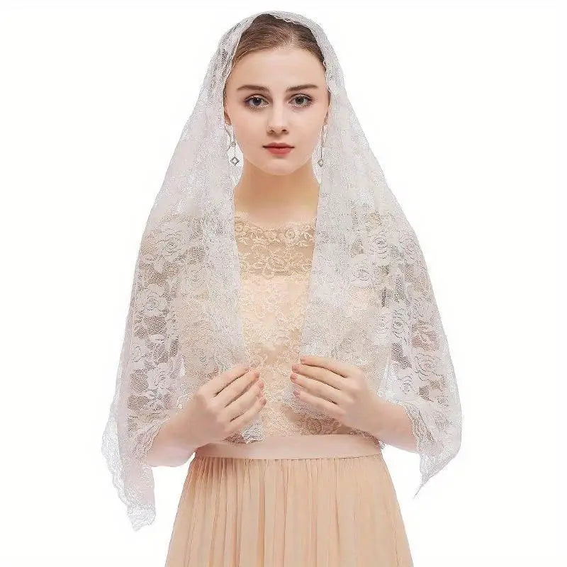 Women's White Lace Mantilla Scarf – Bridal & Church Head Cover Lace Mantilla Scarf Axl