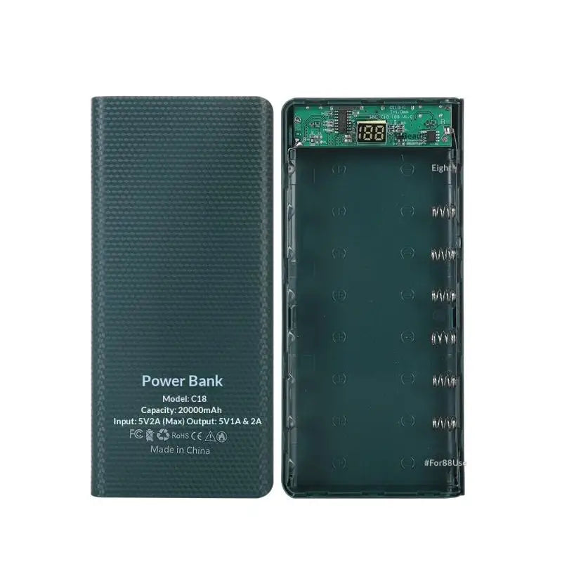 DIY 8x18650 Power Bank Case – Dual USB Type-C Fast Charge Power Bank Case Axl Green