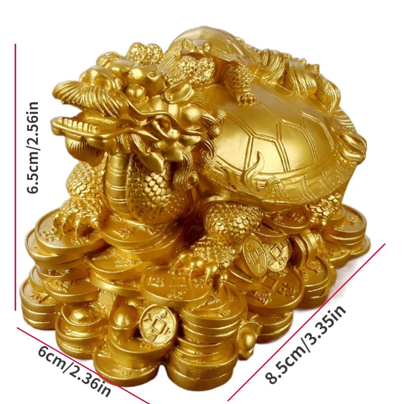 Feng Shui Dragon Turtle Statue – Gold Resin Wealth Decor Feng Shui Figurine Axl