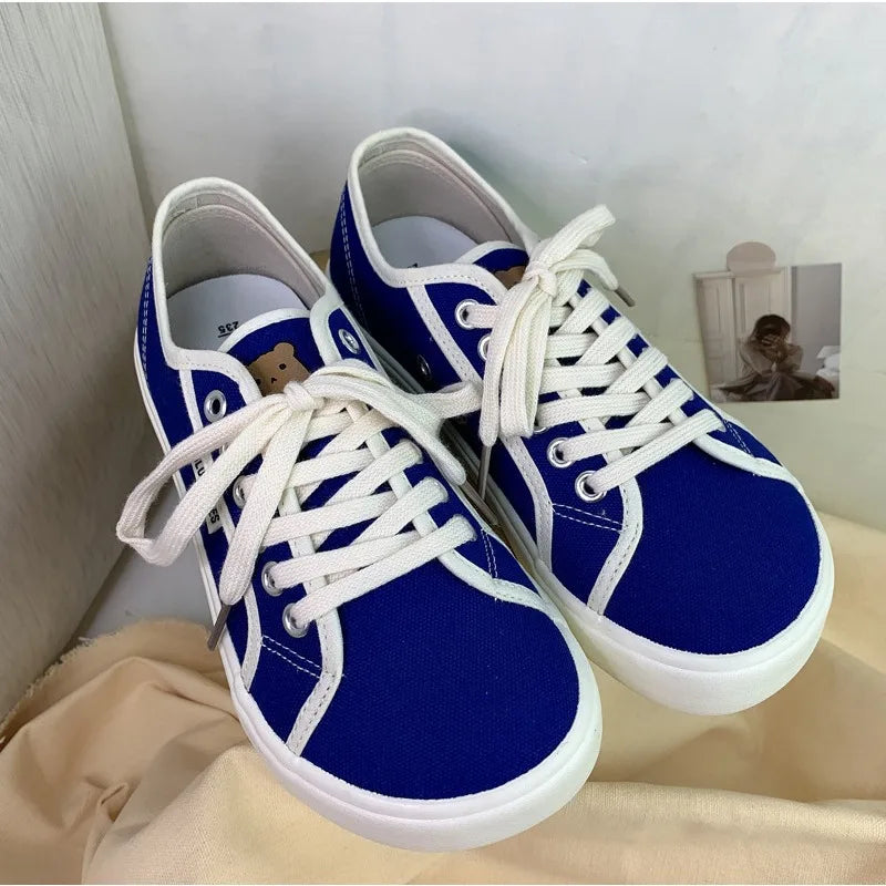 Women's Canvas Low Top Sneakers – Wide Toe Lace-Up Canvas Sneakers Axl