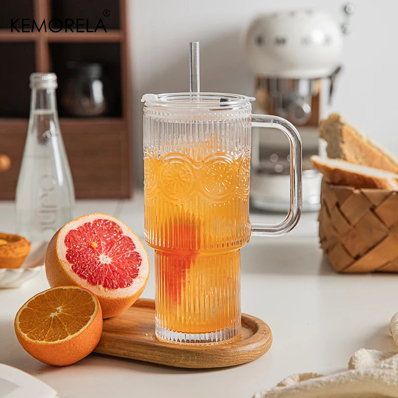 KEMORELA 750ml Sunflower Glass Tumbler with Lid & Straw Glass Tumbler Axl