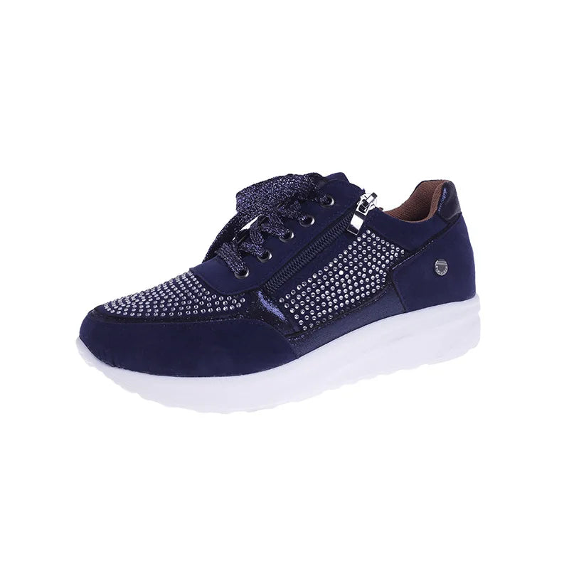 Women's Sequin Wedge Platform Sneakers – Non-Slip Lace-Up Wedge Platform Sneakers Axl Blue 35