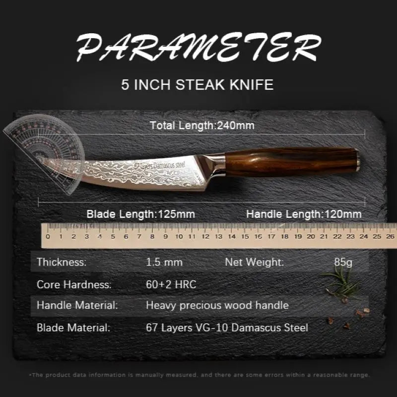 Damascus Steel VG10 Steak Knife – 67-Layer Ebony Handle Damascus Kitchen Knife Axl