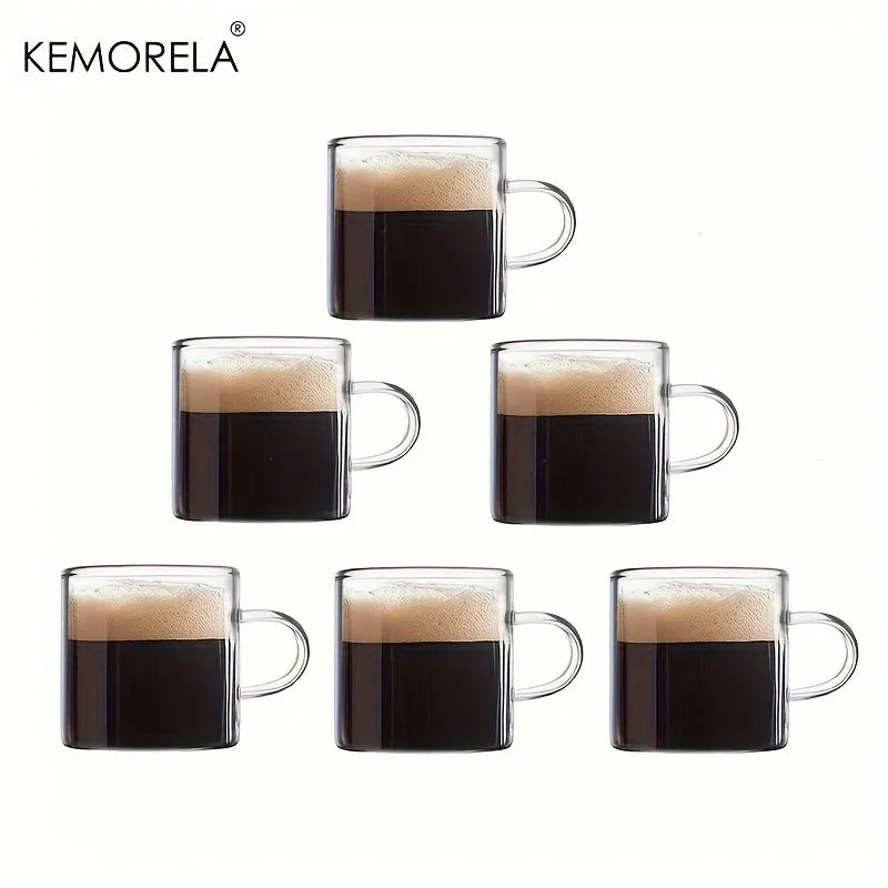 KEMORELA 6-Pack Glass Espresso Cups 4oz with Handle | Microwave Safe Glass Espresso Cups Axl