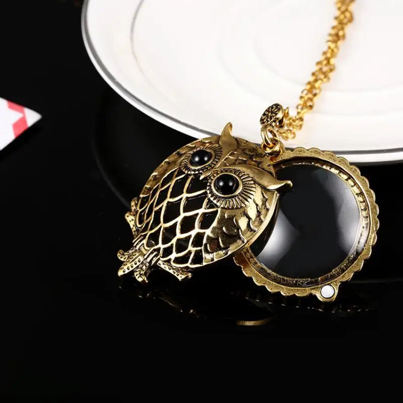 Owl Magnifying Glass Pendant Necklace – Retro Long Sweater Chain Pendant Necklace Axl