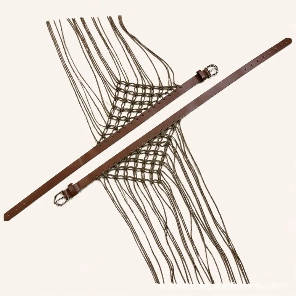 Y2K Tassel Woven Belt – Boho Knit Rope Waistband for Jeans Woven Tassel Belt Axl
