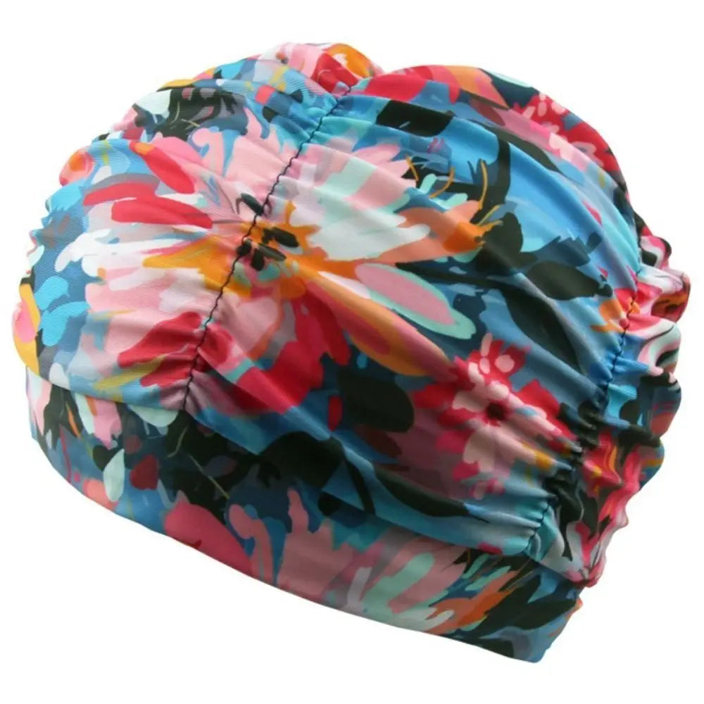 Printed Fabric Oversized Swimming Cap – Quick-Dry, Breathable Swim Cap Axl blue flower