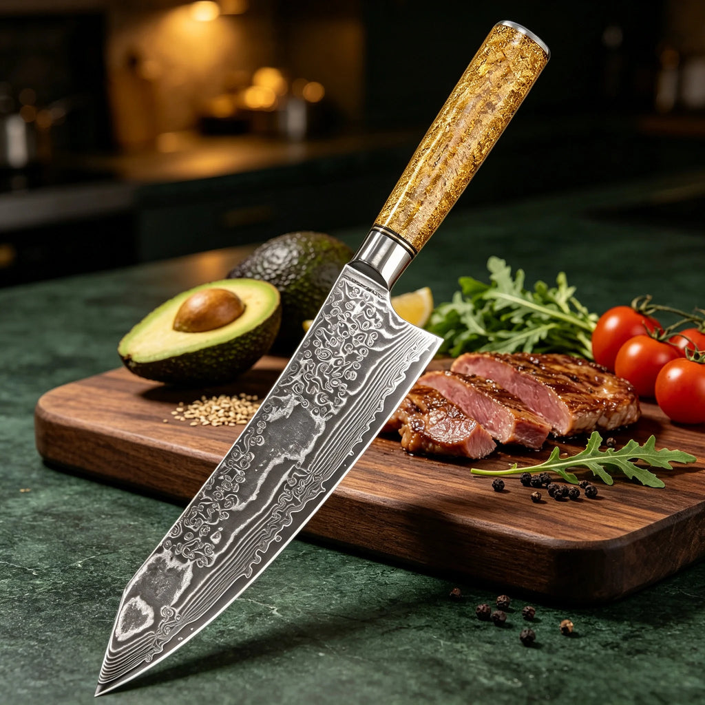 Damascus Steel 67-Layer Kiritsuke Chef Knife – 8" Blade Damascus Chef Knife Axl
