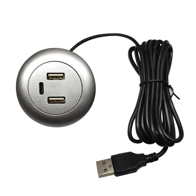 3-in-1 Embedded USB Hub – Desk Mounted USB-A & Type-C Charger Embedded USB Hub Axl Silver