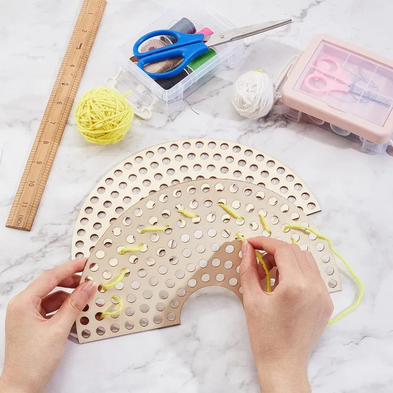 2-Pc Sector Wooden Basket Base | Crochet Bag Bottom 8mm Holes Crochet Basket Base Axl