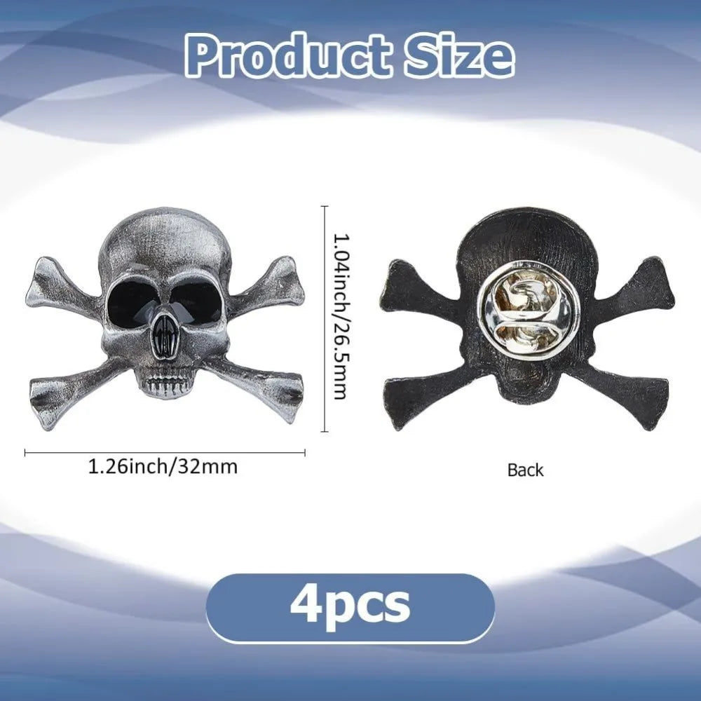 4-Pack Gothic Punk Crossbones Alloy Brooch Pin Set | Unisex Gothic Brooch Set Axl