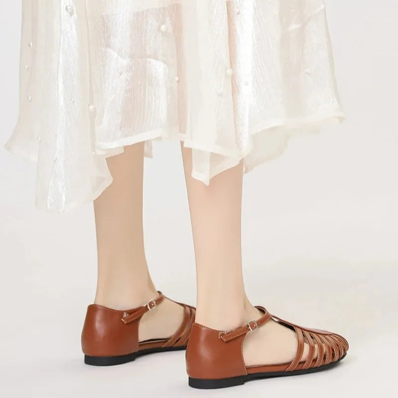 Women's Flat Roman Sandals | T-Strap Buckle Beach Sandals Flat Sandals Axl