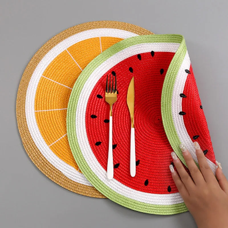 Watermelon Lemon Round Fruit Placemat Coaster – 38cm PP Mat Placemat Coaster Axl